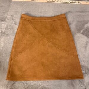 SimpLee A-Line Mini Skirt Brown Faux Suede Panel Detail Career Casual Medium